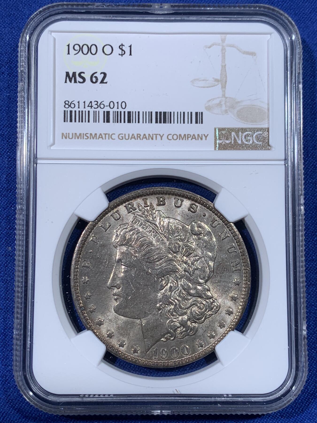 《竞宝斋》第438场 周日，周一，周二 3场连拍 （全场包邮） NGC MS62 美国 1900年 摩根 1美圆银币