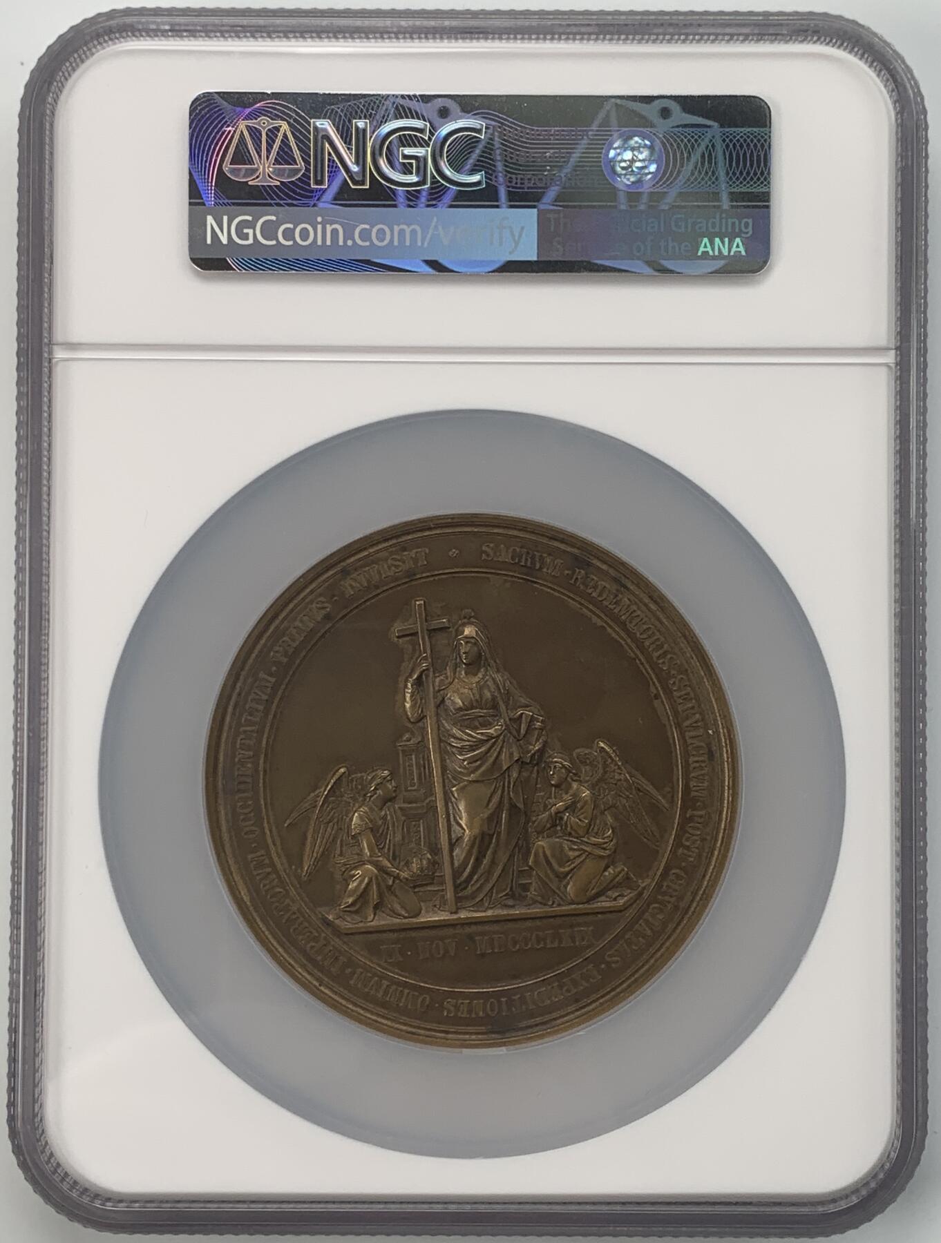 掌中浮雕-藏着的欧洲第042场 NGC MS62 : 1869年弗朗茨约瑟夫一世造访耶路撒冷纪念铜章 ,72mm , 章牌大师 J. Tautenhayn  作品