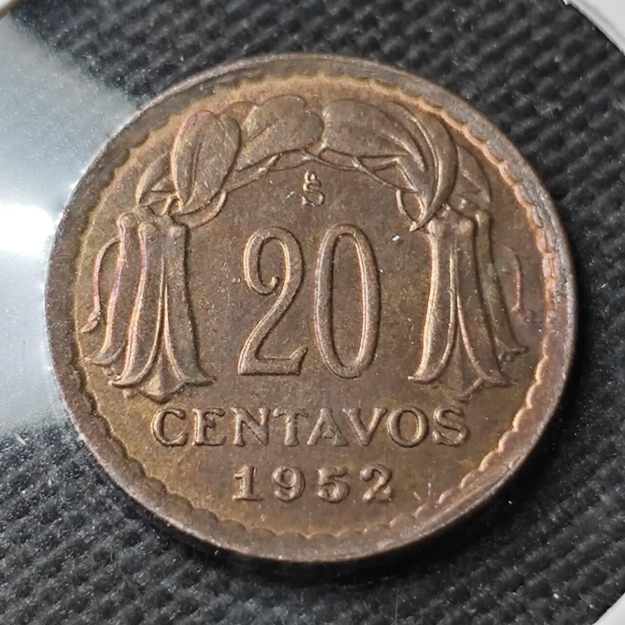 KK钱币收藏小铺  第371场  2月预留时间 周末发货  1952智利20分铜币