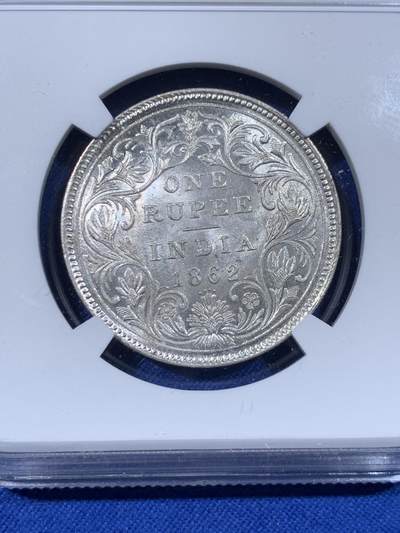 《竞宝斋》第438场 周日，周一，周二 3场连拍 （全场包邮） NGC MS61 英属印度 1862年 维多利亚 1卢比 银币 原光好品