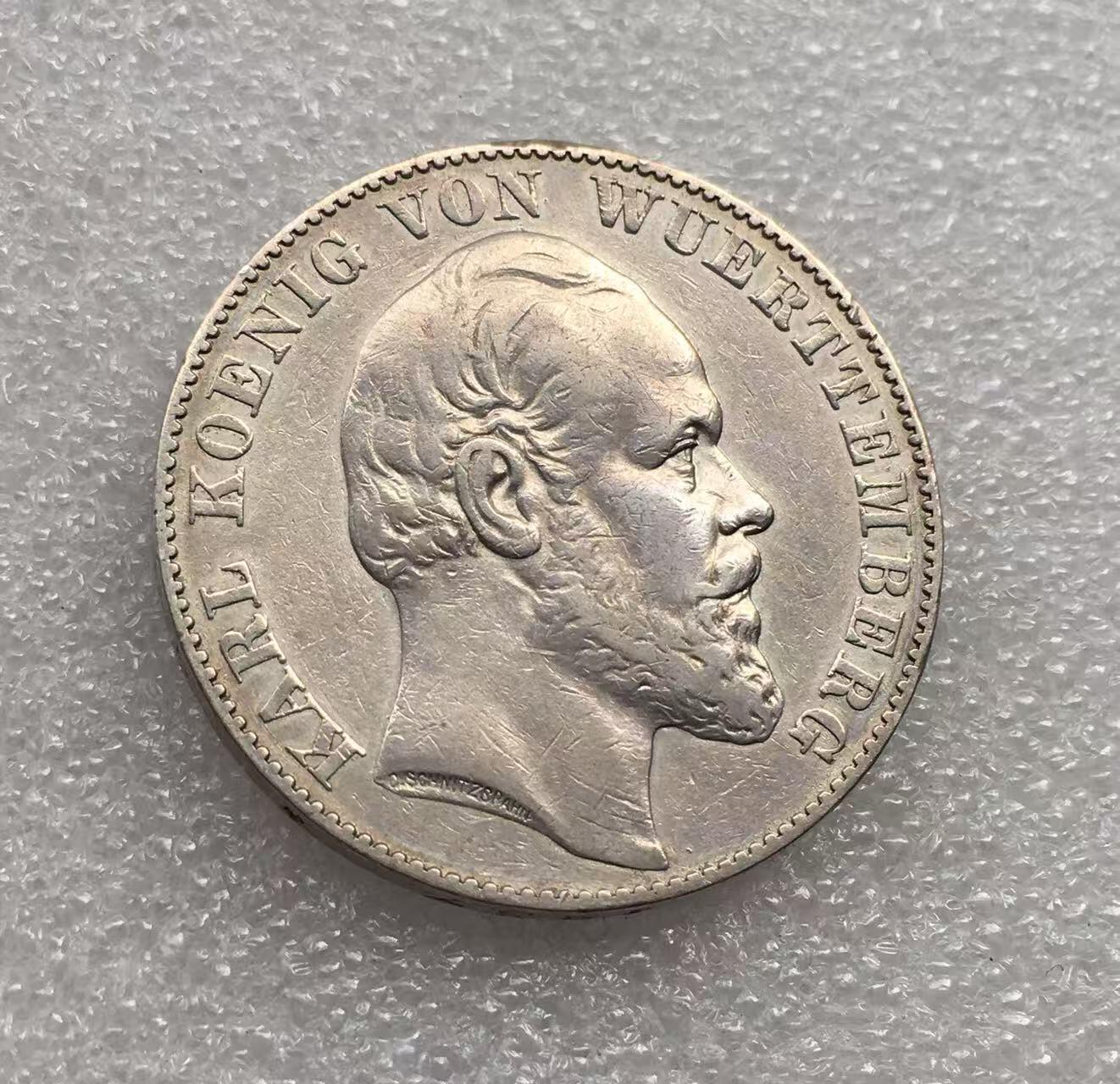 世界钱币专场拍卖 每周二开拍 1867年德国符腾堡卡尔一世狮鹿1泰勒银币