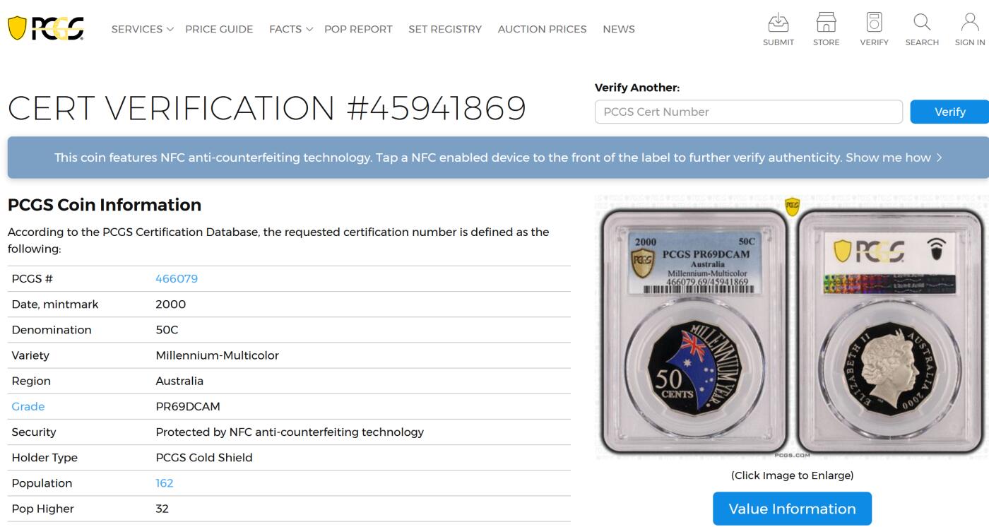 PThappally收藏第54次拍卖，英联邦地区硬币纸币  澳大利亚 2000 50分  15.55 g 铜镍币 PCGS PR69DCAM