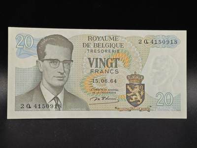 【淘币小摊】限时拍第八百拍  纸币场  满百包邮可预留两周  周一统一发货  - 比利时1964年20法郎
