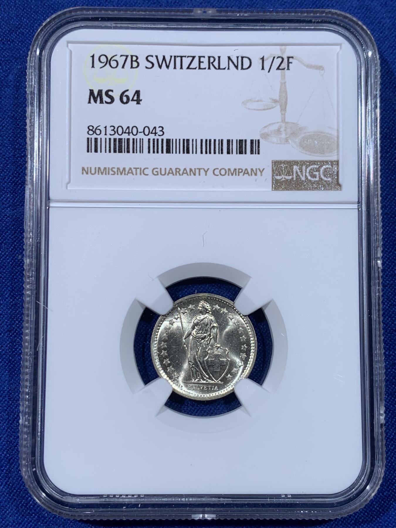 《竞宝斋》第438场 周日，周一，周二 3场连拍 （全场包邮） NGC MS64 瑞士1967B雪山女神1/2法郎银币