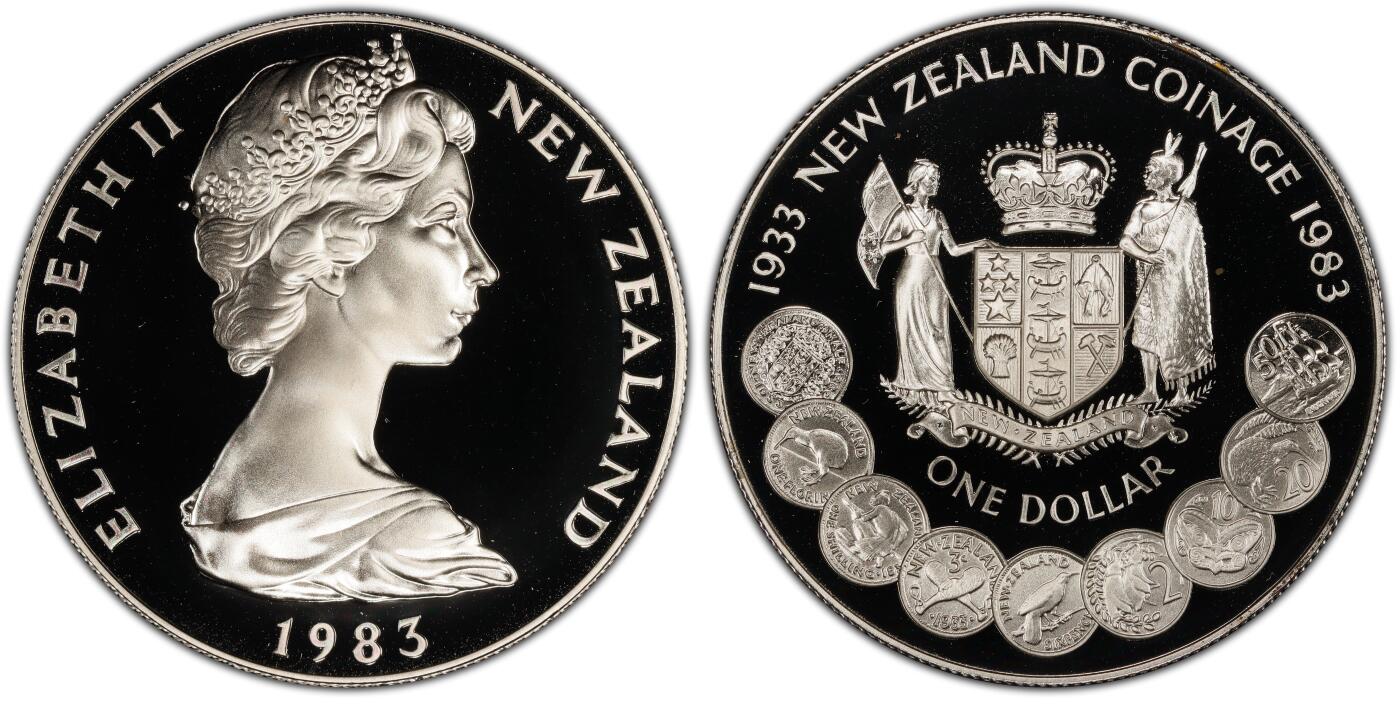 PThappally收藏第54次拍卖，英联邦地区硬币纸币 新西兰 1983 1元  27.216 g  银币 PCGS PR69DCAM
