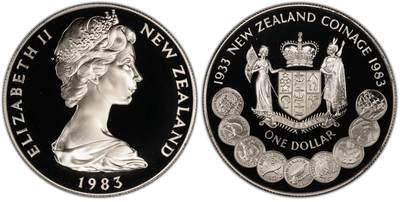 PThappally收藏第54次拍卖，英联邦地区硬币纸币 - 新西兰 1983 1元  27.216 g  银币 PCGS PR69DCAM