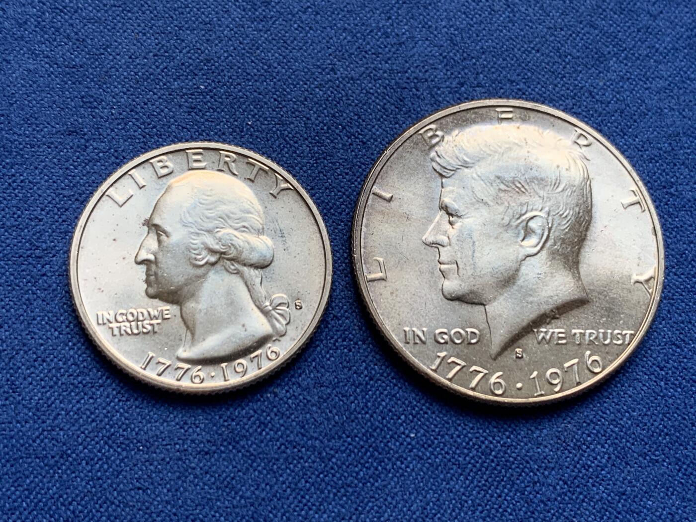 《竞宝斋》第438场 周日，周一，周二 3场连拍 （全场包邮） 两枚一组 美国 1976年 25分/50分 建国两百周年纪念 银币 转光好品