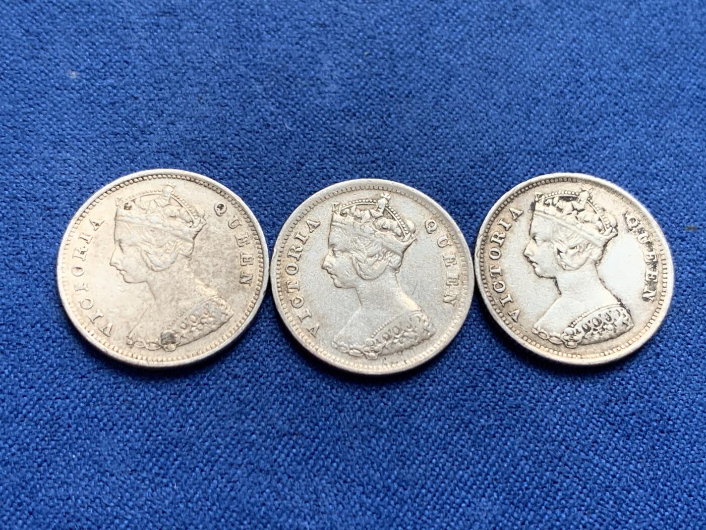 《竞宝斋》第438场 周日，周一，周二 3场连拍 （全场包邮） 三枚一组 香港1899年维多利亚一毫银币