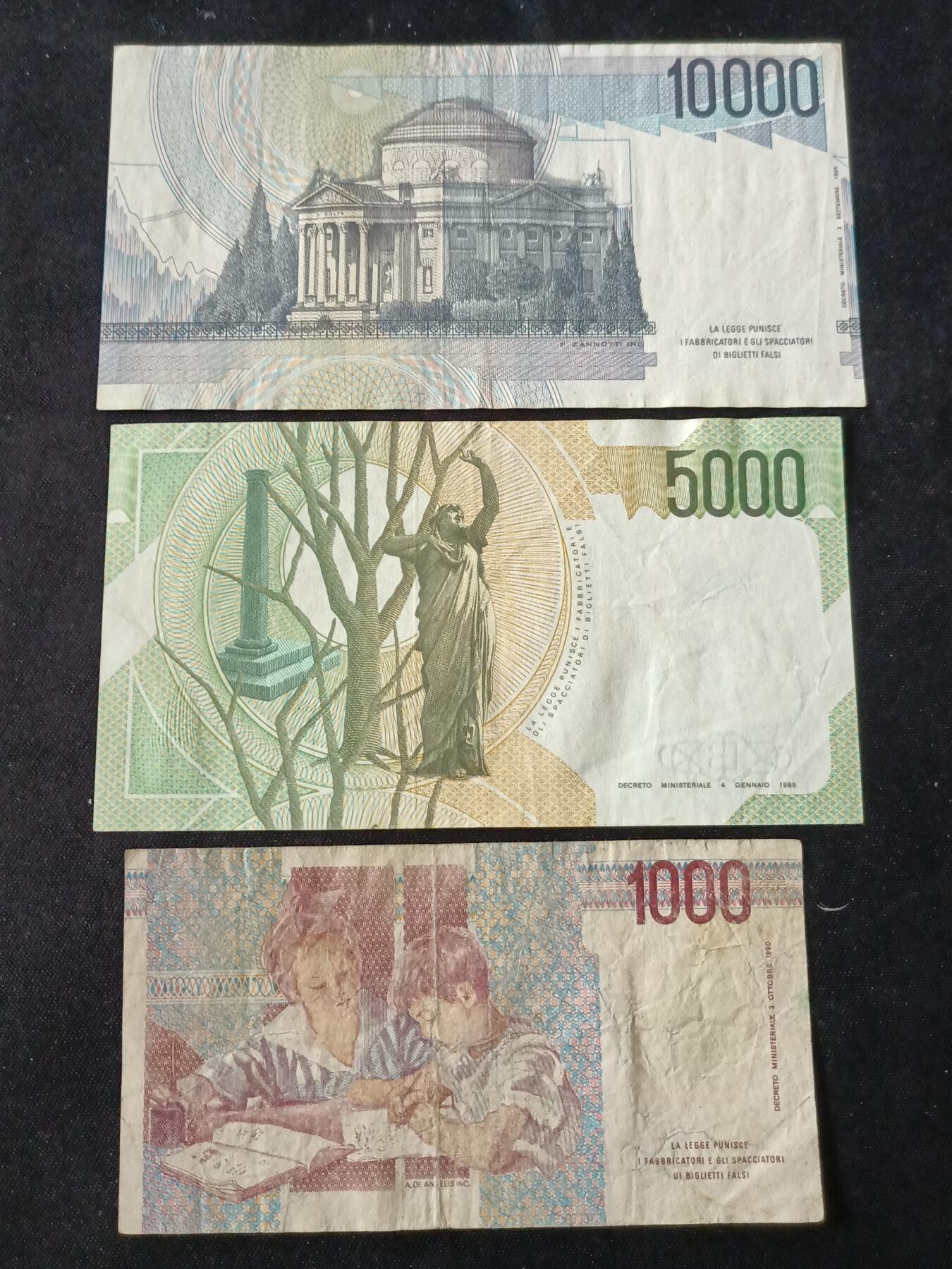 【游宝拍卖】乙巳蛇年87期 佣金1+6% 意大利-10000/5000/1000里拉【流通品相】