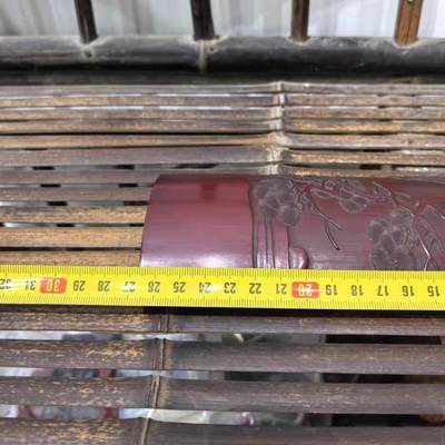 老竹雕名家刘海戏金蟾臂搁茶则摆件  