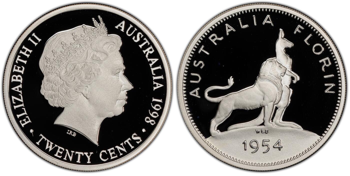 PThappally收藏第54次拍卖，英联邦地区硬币纸币 澳大利亚 1998 20分   13.36g 银币 PCGS PR69DCAM