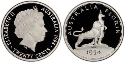 PThappally收藏第54次拍卖，英联邦地区硬币纸币 - 澳大利亚 1998 20分   13.36g 银币 PCGS PR69DCAM