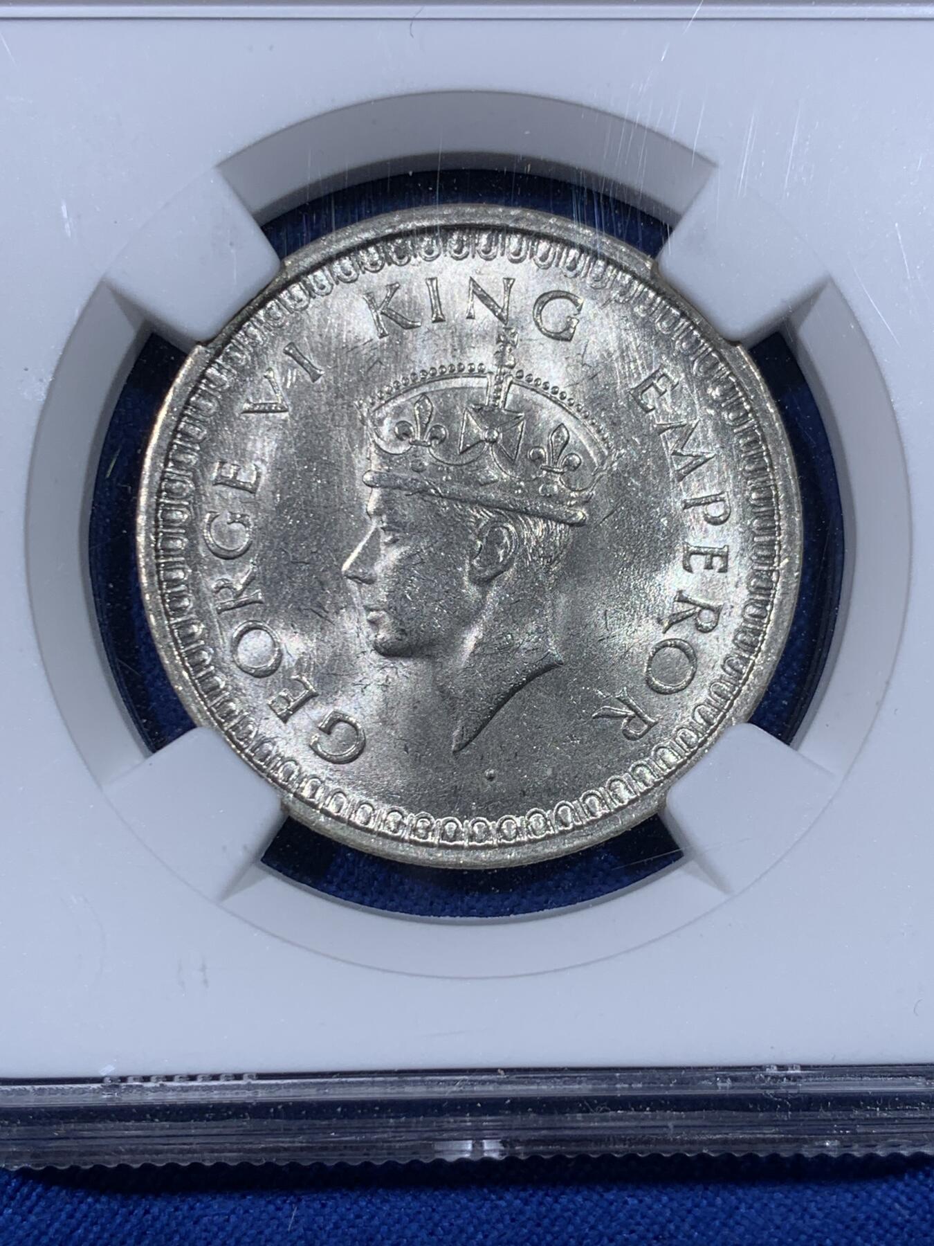 《竞宝斋》第438场 周日，周一，周二 3场连拍 （全场包邮） NGC MS62 英属印度 1942年 1卢比 乔治六世 经典品种 物美价廉