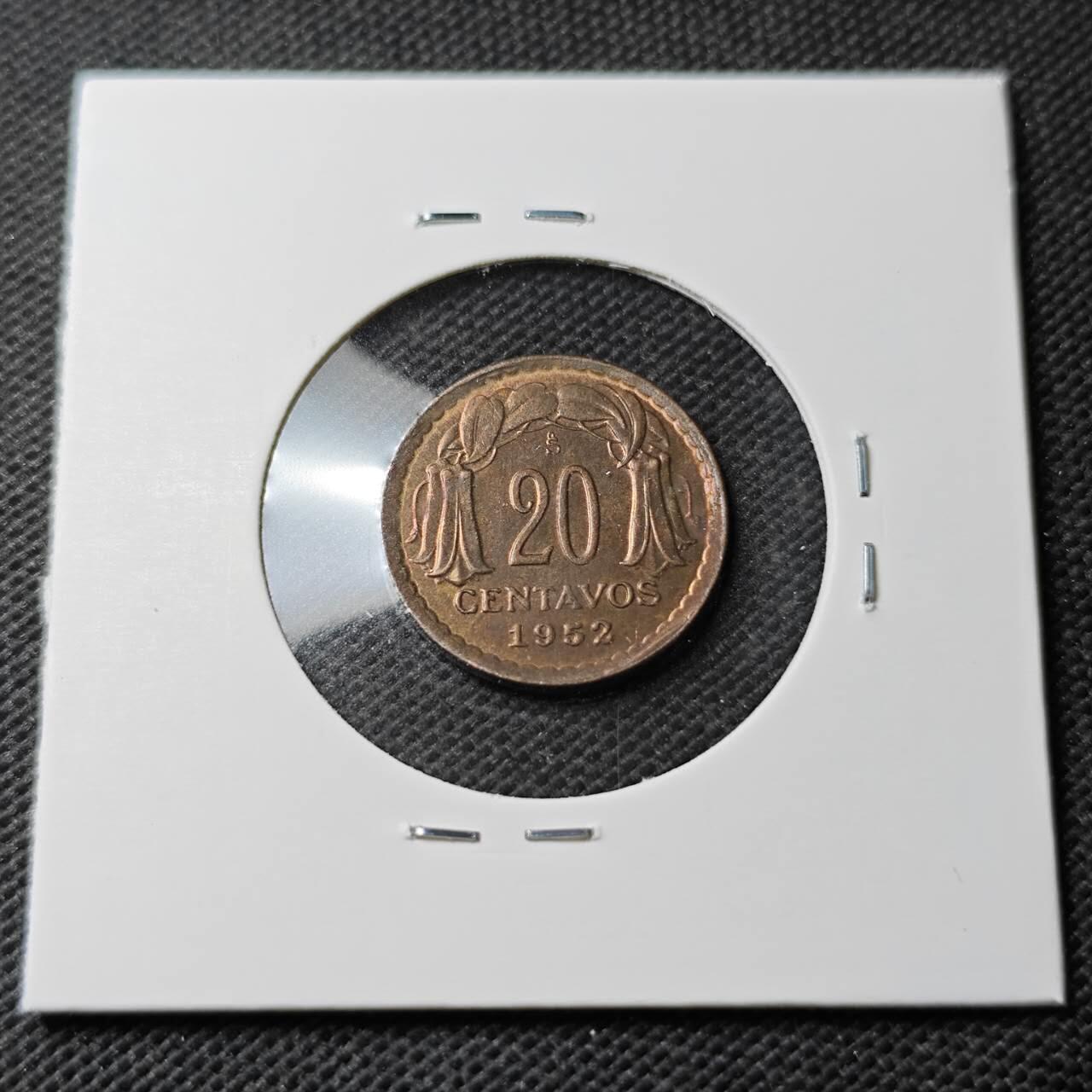 KK钱币收藏小铺  第371场  2月预留时间 周末发货  1952智利20分铜币