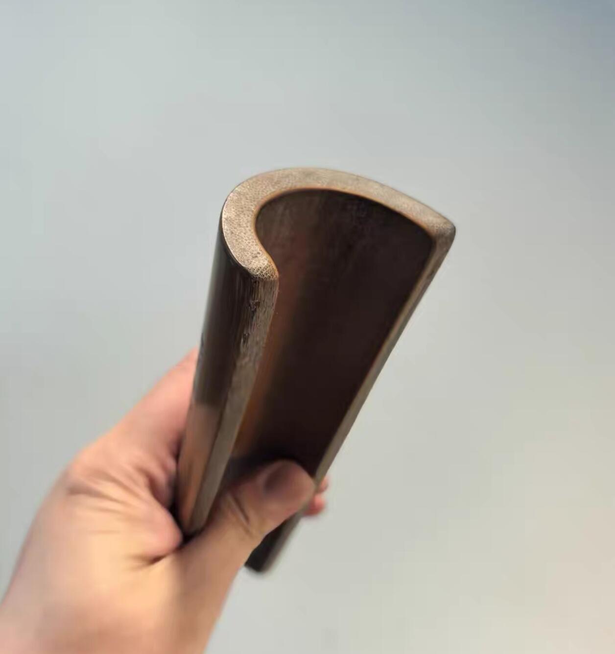 兰馨堂古玩杂项专场 老竹雕书卷式臂搁诗文梅花臂搁镇纸摆件 