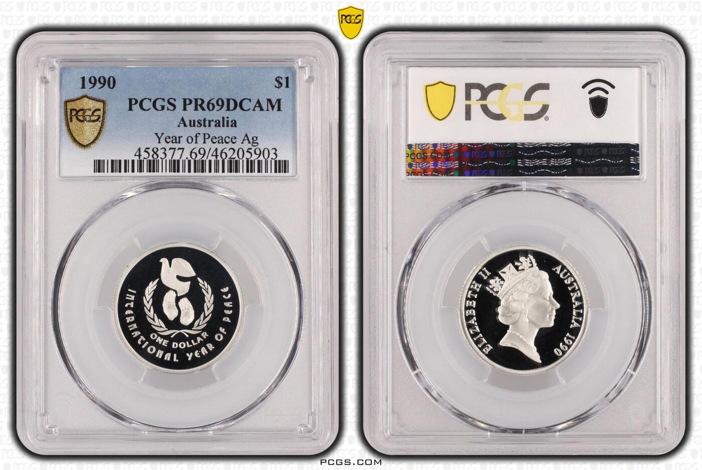 PThappally收藏第54次拍卖，英联邦地区硬币纸币 澳大利亚 1990 1澳元  11.49g 银币 PCGS PR69DCAM