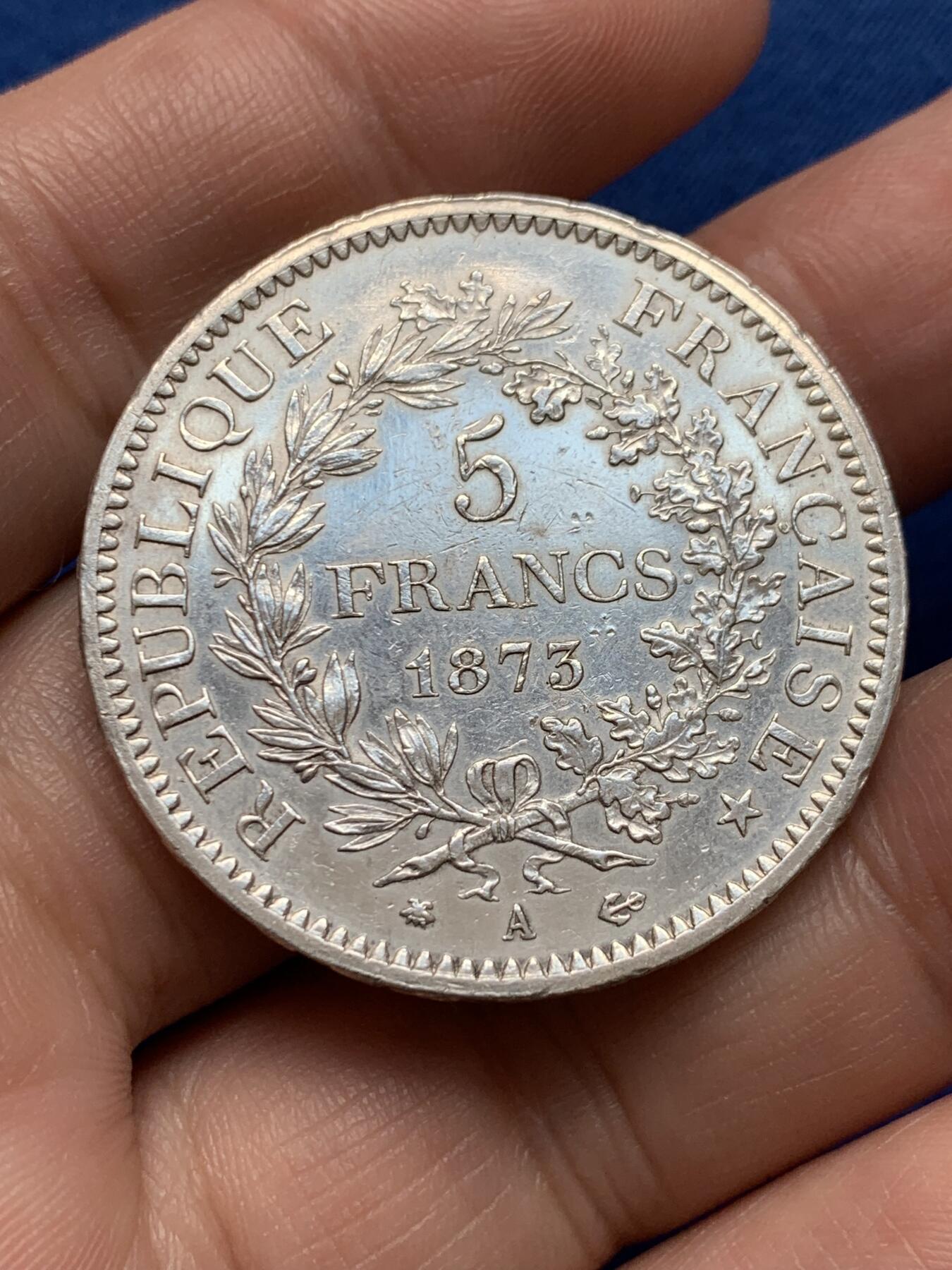 《竞宝斋》第438场 周日，周一，周二 3场连拍 （全场包邮） 法国 1873年 大力神 5法郎银币