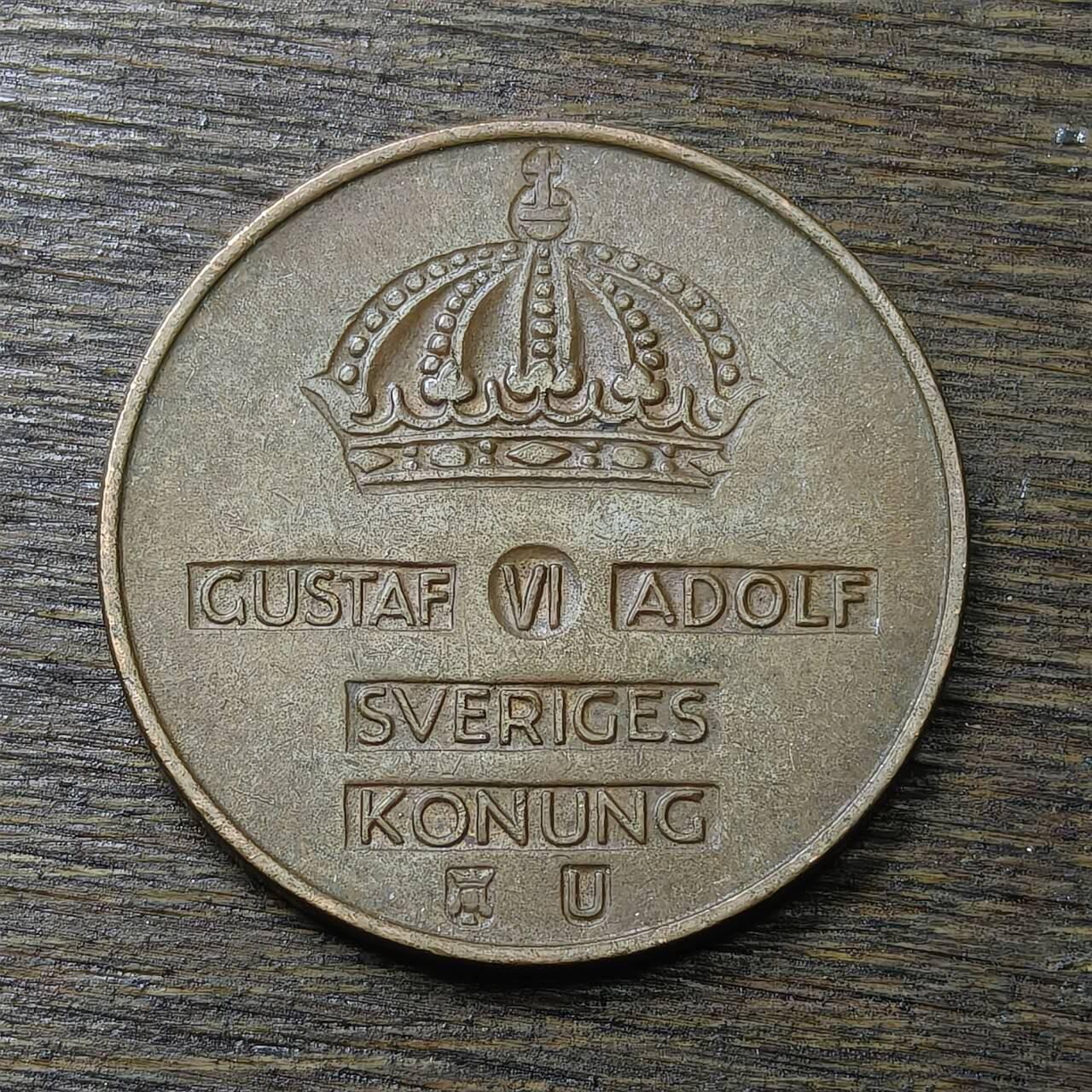 【铜匠收藏】★第132场★散币场，无佣金，30包邮。不满30元，支付5元运费。《接受代拍 代送NGC评级》 瑞典 1963年 5欧尔 皇冠 古斯塔夫六世国王 青铜币