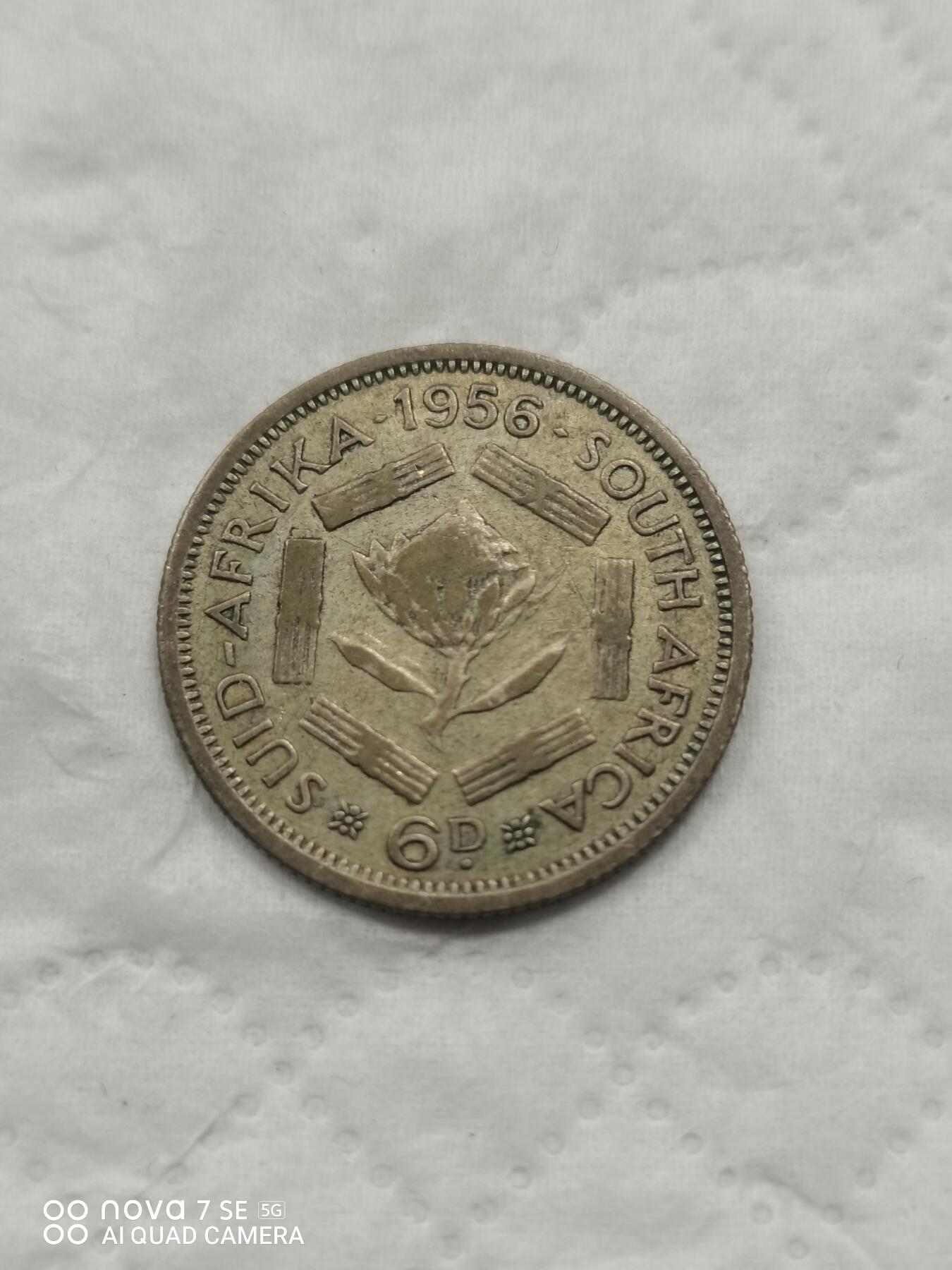 外国钱币 56年英属南非6便士