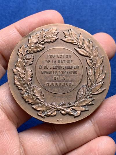 《竞宝斋》第438场 周日，周一，周二 3场连拍 （全场包邮） 法国自然生态环境保护纪念章 正面为经典的玛丽安娜头像 1971 丰饶角铜标边铭 77克 50mm