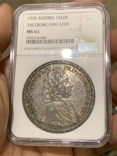 《竞宝斋》第438场 周日，周一，周二 3场连拍 （全场包邮） 唯一冠军分 NGC MS63 神圣罗马帝国 萨尔茨堡大主教区 1725年 安东尼亲王 泰勒大银币 61分Sincona3.9W成交 及其难得的品种