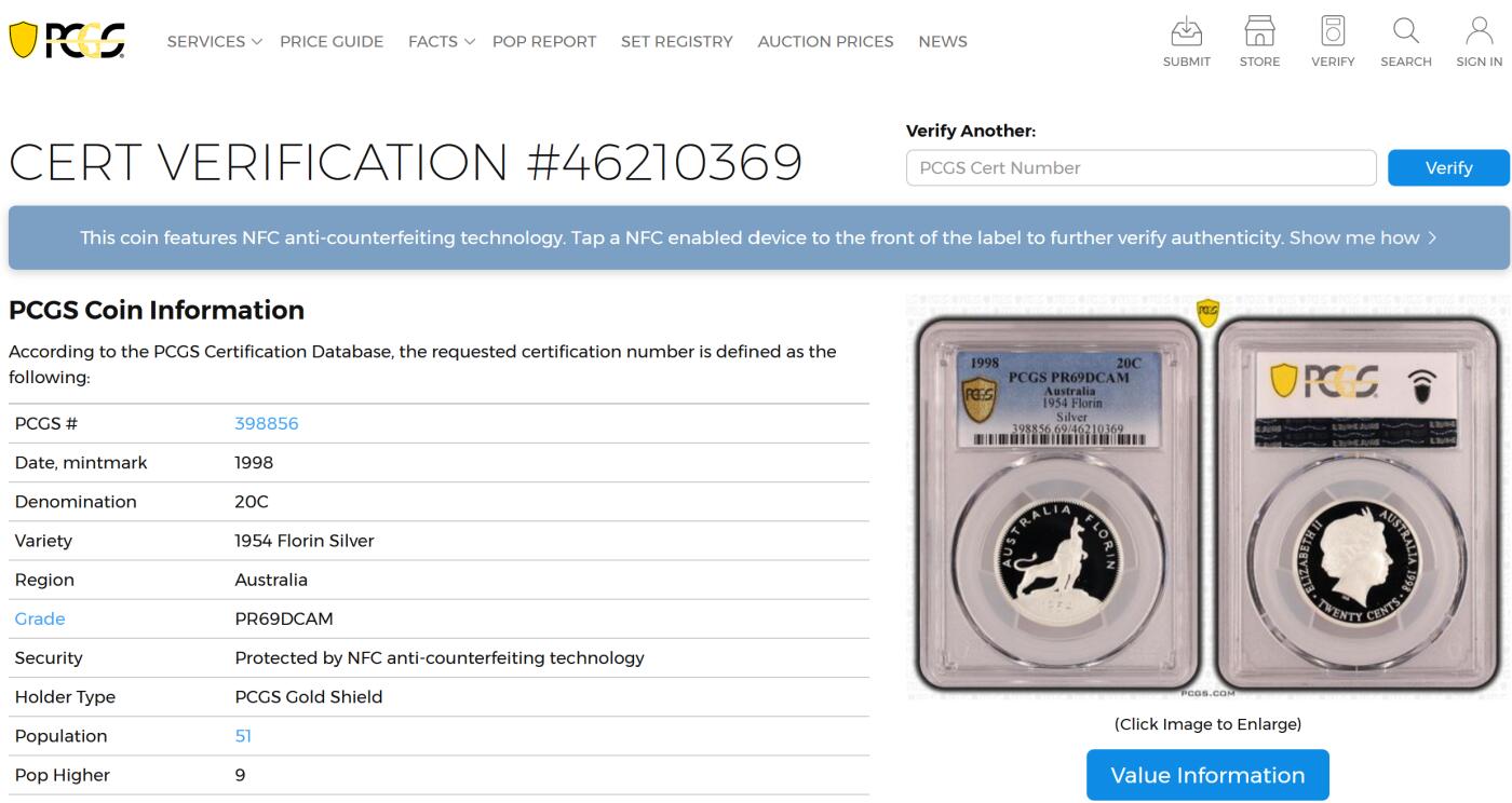 PThappally收藏第54次拍卖，英联邦地区硬币纸币 澳大利亚 1998 20分   13.36g 银币 PCGS PR69DCAM