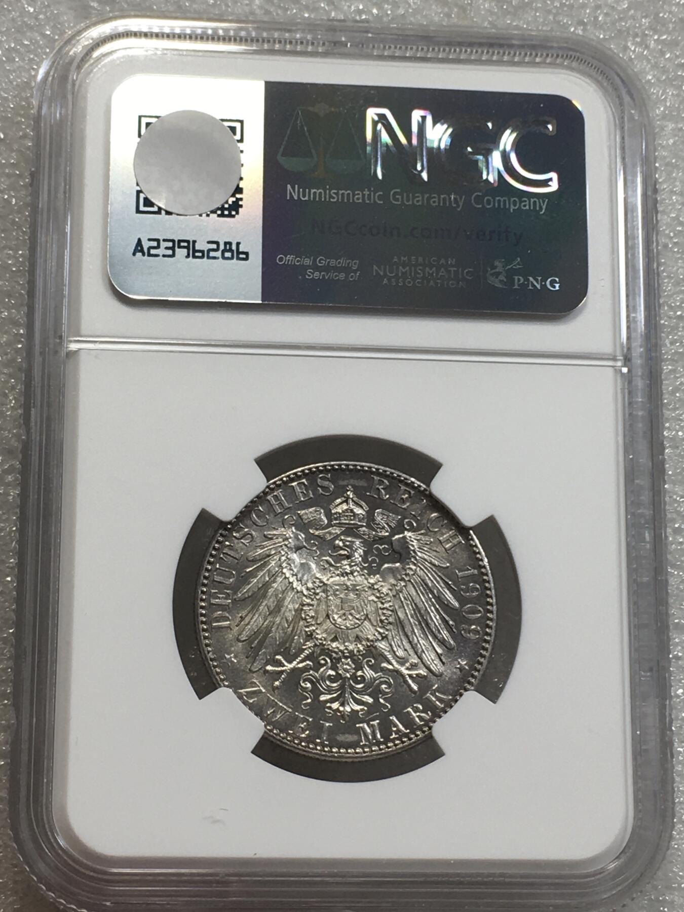 世界钱币专场拍卖 每周二开拍 NGCMS63德国萨克森1909年莱比锡大学建校500周年2马克银币