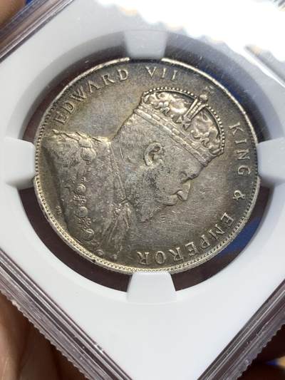 《竞宝斋》第438场 周日，周一，周二 3场连拍 （全场包邮） NGC XF45 海峡1908年 爱德华七世 一圆银币 ，双面深彩包浆，此枚人物细节不错