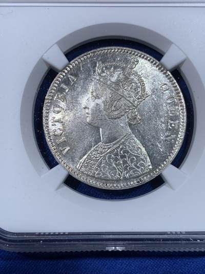 《竞宝斋》第438场 周日，周一，周二 3场连拍 （全场包邮） NGC MS61 英属印度 1862年 维多利亚 1卢比 银币 原光好品