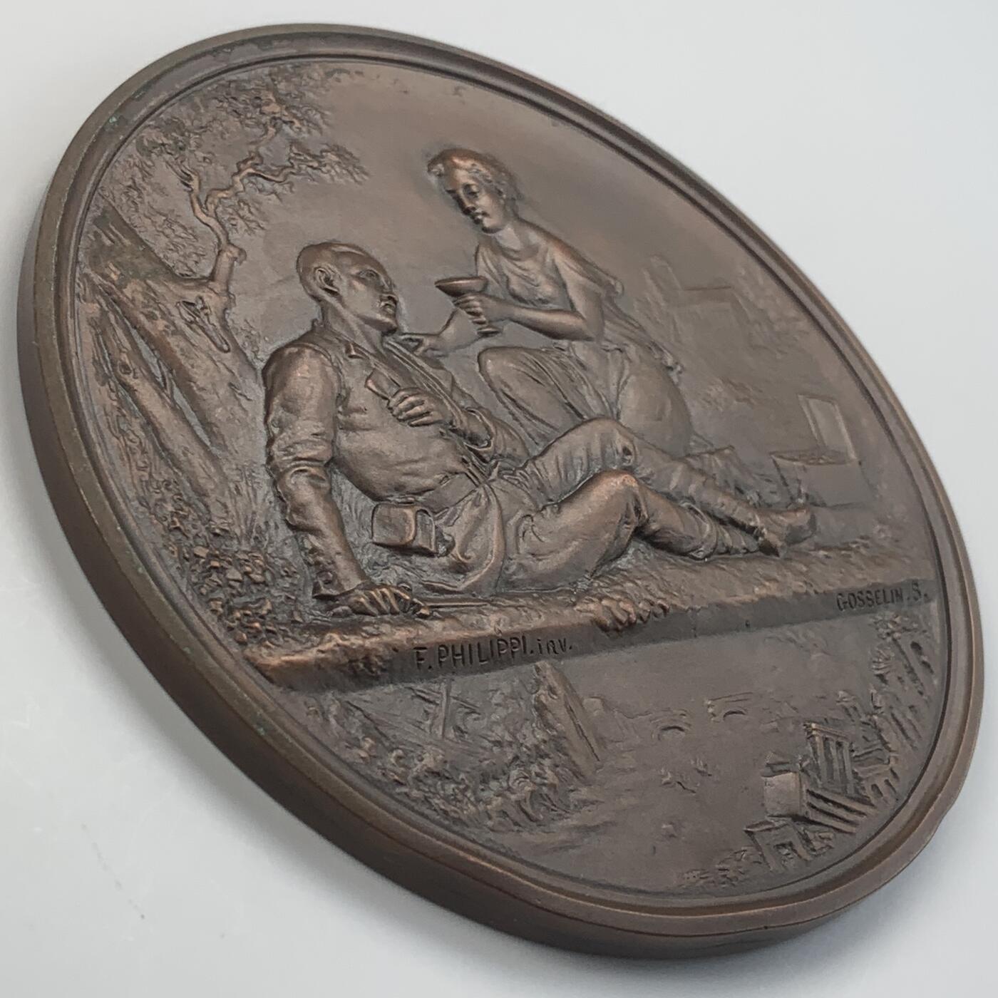 掌中浮雕-藏着的欧洲第042场 1905年法国妇女协会实际颁发（两面拼接）拉斐尔·布兰查德医学院教授奖章，纪念在一战中的救助和荣誉奉献，110mm，370g