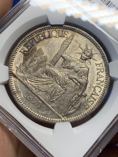 《竞宝斋》第438场 周日，周一，周二 3场连拍 （全场包邮） NGC AU58 法属印支 1898年 1P坐洋银币 双面深打 状态确实不错