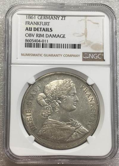 世界钱币专场拍卖 每周二开拍 - NGCAUD德国1861年法兰克福少女2泰勒银币