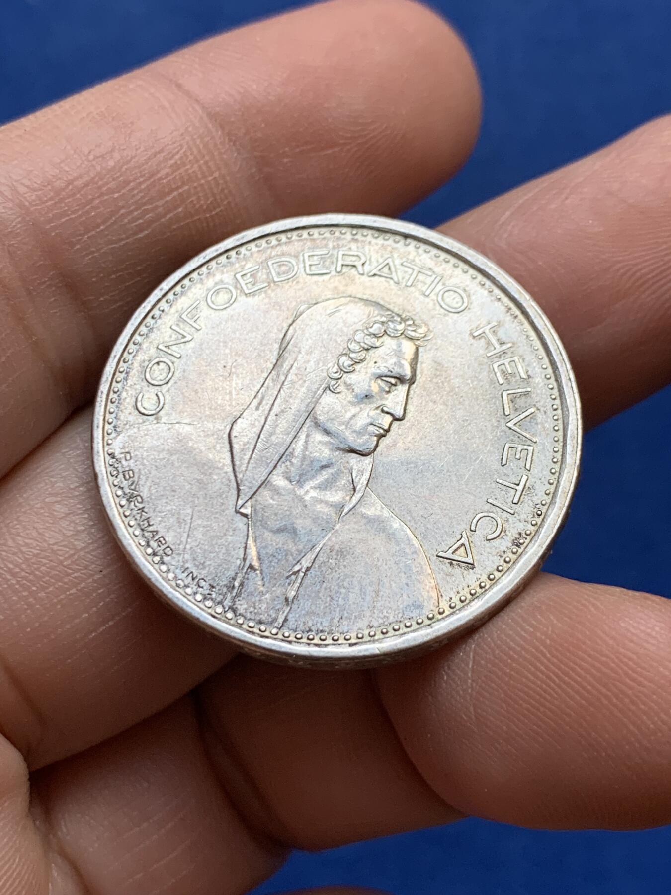 《竞宝斋》第438场 周日，周一，周二 3场连拍 （全场包邮） 瑞士1967年威廉退尔5法郎银币