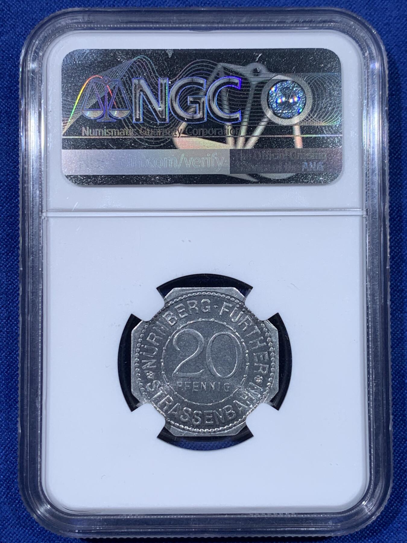 《竞宝斋》第438场 周日，周一，周二 3场连拍 （全场包邮） NGC MS66 德国1920年紧急状态时期纽伦堡20芬尼代用币