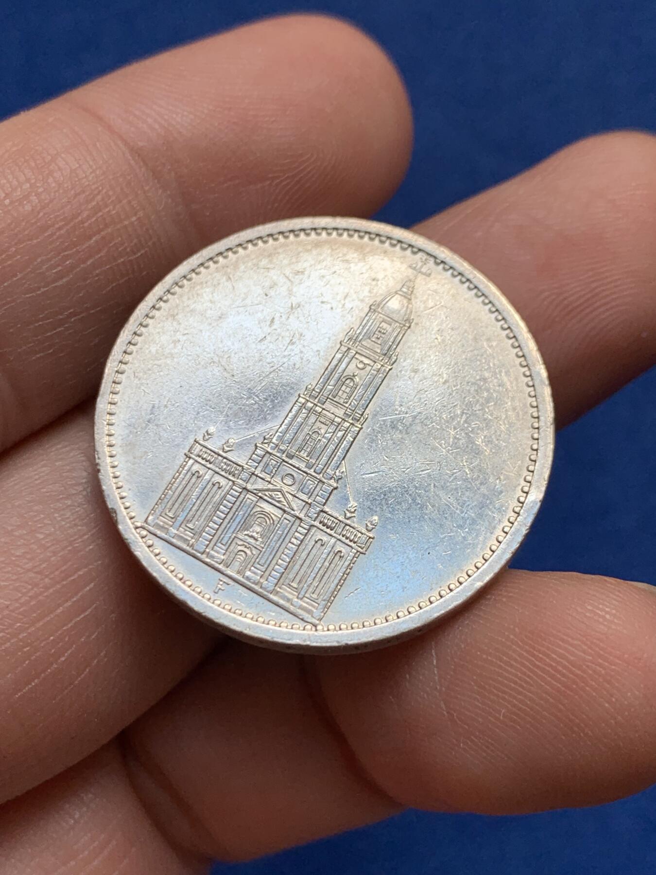 《竞宝斋》第438场 周日，周一，周二 3场连拍 （全场包邮） 德国 1934年 教堂鹰 5马克银币