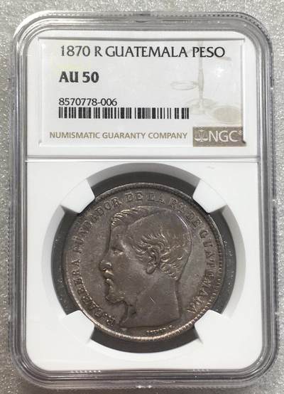 世界钱币专场拍卖 每周二开拍 - NGCAU50危地马拉1870年一比索大银币 少见