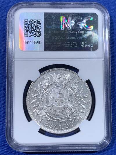 《竞宝斋》第438场 周日，周一，周二 3场连拍 （全场包邮） NGC MS61 葡萄牙1916年女神1埃斯库多银币，状态佳。