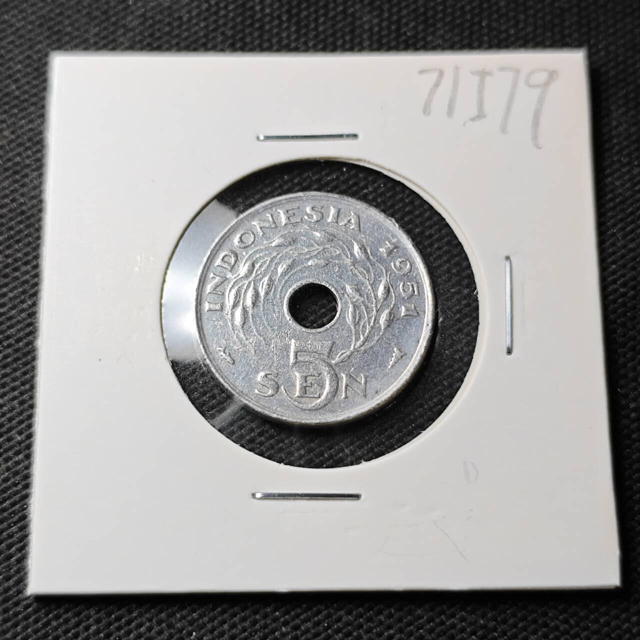 KK钱币收藏小铺  第371场  2月预留时间 周末发货  1951印度尼西亚5仙