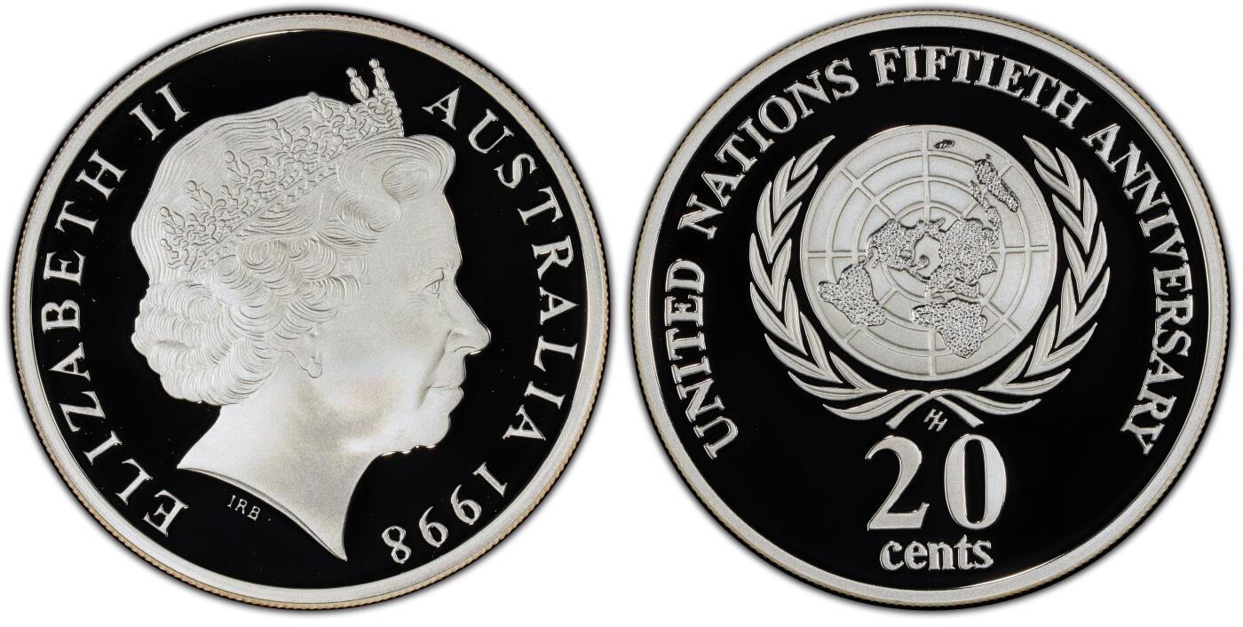 PThappally收藏第54次拍卖，英联邦地区硬币纸币 澳大利亚 1998 20分 13.36 g 银币 PCGS PR69DCAM