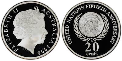 PThappally收藏第54次拍卖，英联邦地区硬币纸币 - 澳大利亚 1998 20分 13.36 g 银币 PCGS PR69DCAM