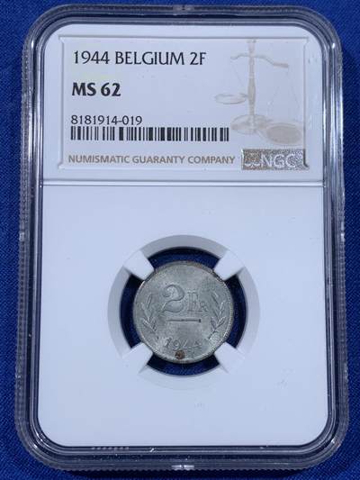《竞宝斋》第438场 周日，周一，周二 3场连拍 （全场包邮） - NGC MS62 比利时 1944年 2法郎 锌币 二战小面值易氧化金属 好品存世有限