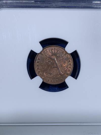 《竞宝斋》第438场 周日，周一，周二 3场连拍 （全场包邮） NGC MS63RB 比利时 1912年 狮子 1分 铜币 少见红光早期铜币 比利时经典品种