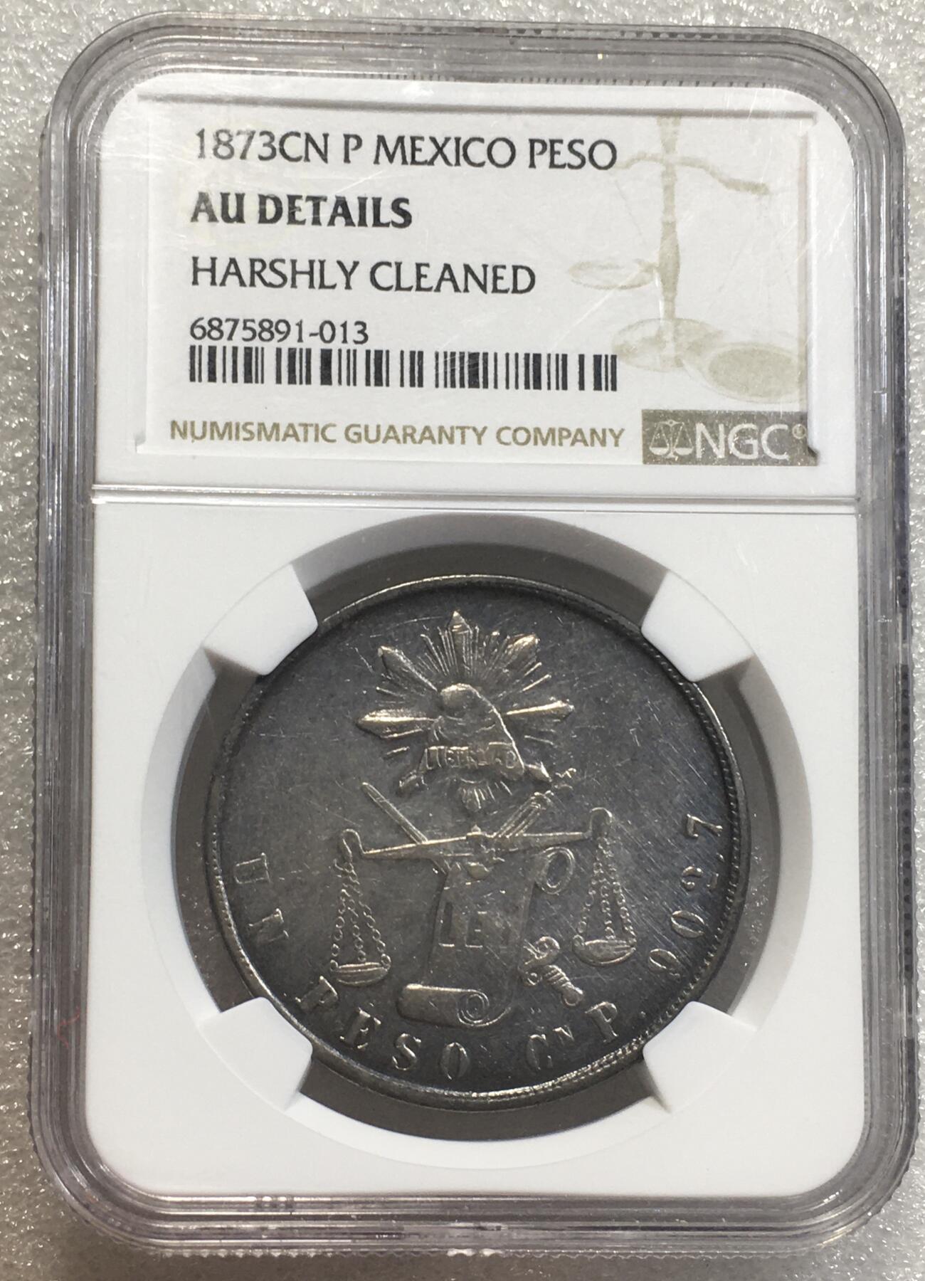 世界钱币专场拍卖 每周二开拍 NGCAUD墨西哥1873年天平鹰洋一比索银币