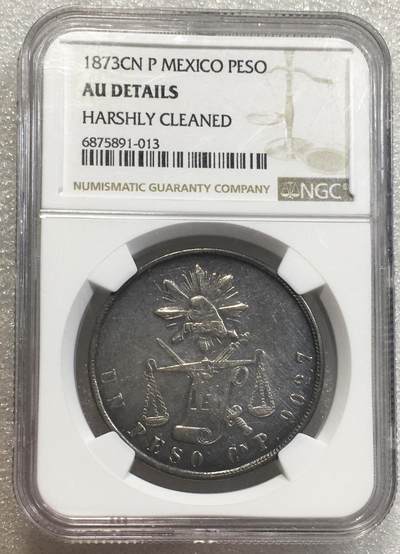 世界钱币专场拍卖 每周二开拍 - NGCAUD墨西哥1873年天平鹰洋一比索银币