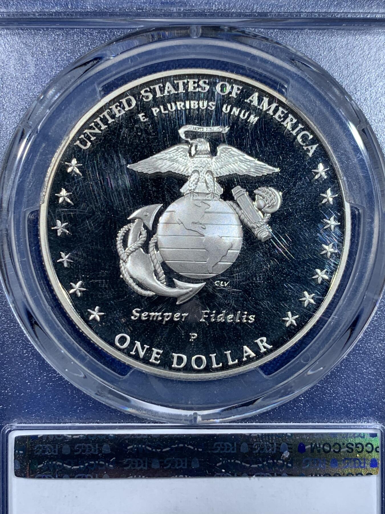 《竞宝斋》第438场 周日，周一，周二 3场连拍 （全场包邮） PCGS PR67DCAM 美国2005年1美元精制银币 美国海军陆战队成立230周年（2007年克劳斯最佳克朗币奖）