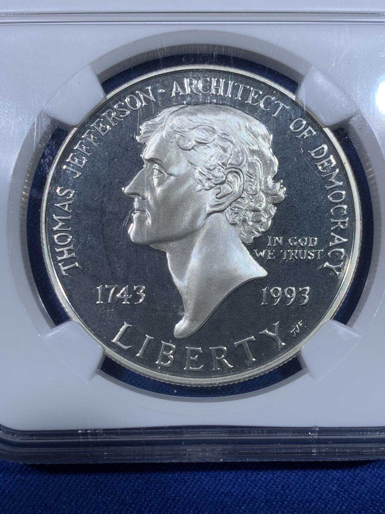 《竞宝斋》第438场 周日，周一，周二 3场连拍 （全场包邮） NGC PF69UC 美国1993年前总统杰弗逊及故居精制纪念银币