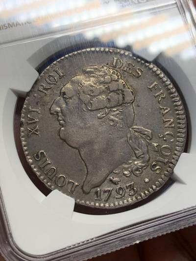 《竞宝斋》第438场 周日，周一，周二 3场连拍 （全场包邮） NGC XFD 法国 1793年 路易十六 1埃居 大银币