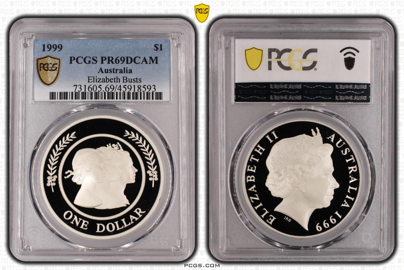 PThappally收藏第54次拍卖，英联邦地区硬币纸币 澳大利亚 1999 1澳元 31.10g 银币 PCGS PR69DCAM