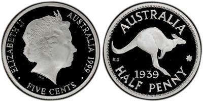 PThappally收藏第54次拍卖，英联邦地区硬币纸币 - 澳大利亚 1999 5分 5.53g 银币 PCGS PR69DCAM