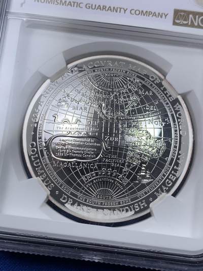 《竞宝斋》第438场 周日，周一，周二 3场连拍 （全场包邮） NGC PF69UC 澳大利亚2019年发行的1626新世界地图-西半球弧形5澳元纪念银币（重1盎司，币径39.62MM，发行量5000枚，盒证齐全）